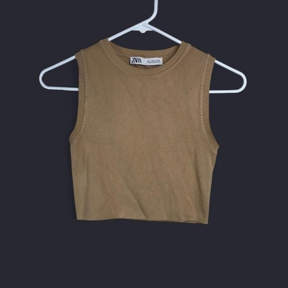 Zara Tops - Zara Ribbed Knit Crop Tank Top Neutral Brown